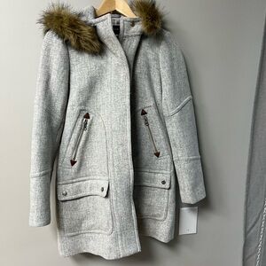 J. Crew Gray  Coat with Faux Fur Hood